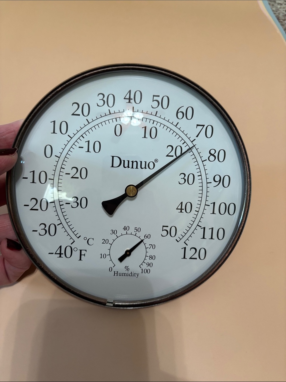 Dunuo 6” Brass Frame Outdoor Weather Station Thermometer with Hanger